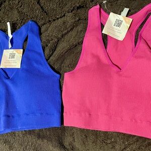 Blue and Hot Pink Ribbed Sports Bras size L/XL